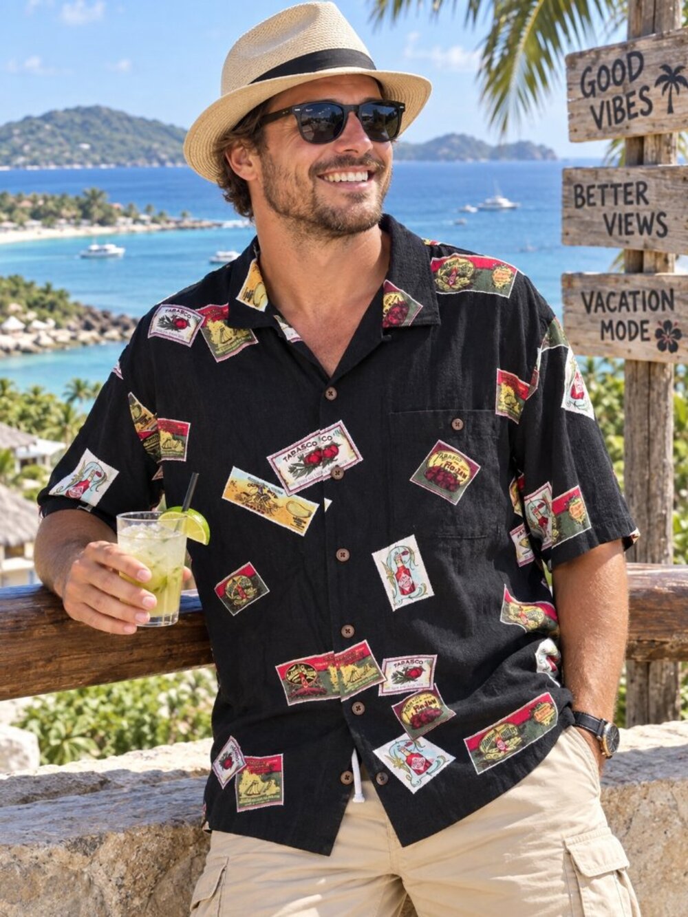 Tabasco Button-Up Short Sleeved Shirt - LARGE